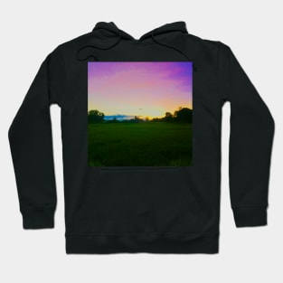 Rainbow Sky, Orange Sunset and Green Fields Hoodie